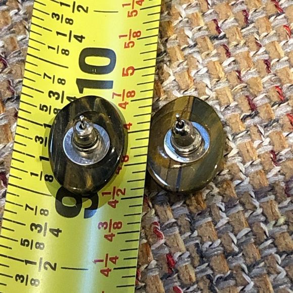 Tigers Eye Oval Cabochon Earrings With Sterling Silver Posts - Picture 6 of 12